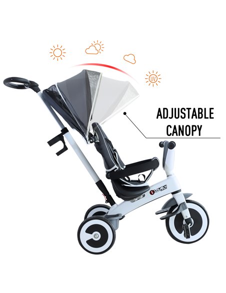 HOMCOM Baby Tricycle 4-in-1 W/Canopy, 3 Wheels-Dark Grey - pic 4799 | FastDaddyshop