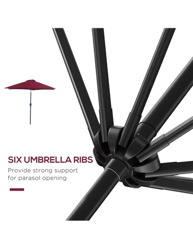Outsunny 2.7M Tilting Parasol Sun Parasol Outdoor Garden Umbrellas Sun Shade Aluminium Frame with Crank（Wine Red） 84D-032WR