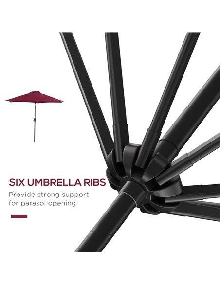 Outsunny 2.7M Tilting Parasol Sun Parasol Outdoor Garden Umbrellas Sun Shade Aluminium Frame with Crank（Wine Red） 84D-032WR - pic 47990 | FastDaddyshop