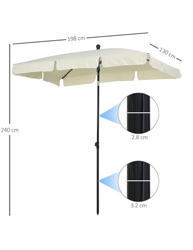Outsunny Aluminium Sun Umbrella Parasol Patio Garden Tilt 2M x 1.25M Cream White 84D-016CW