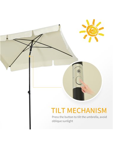 Outsunny Aluminium Sun Umbrella Parasol Patio Garden Tilt 2M x 1.25M Cream White 84D-016CW