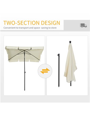 Outsunny Aluminium Sun Umbrella Parasol Patio Garden Tilt 2M x 1.25M Cream White 84D-016CW