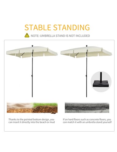 Outsunny Aluminium Sun Umbrella Parasol Patio Garden Tilt 2M x 1.25M Cream White 84D-016CW