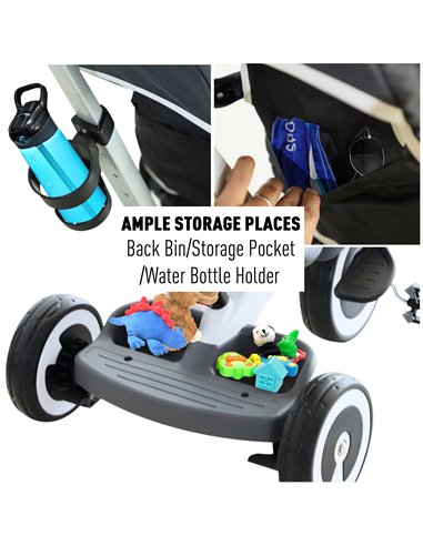 HOMCOM Baby Tricycle 4-in-1 W/Canopy, 3 Wheels-Dark Grey