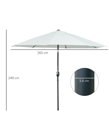 Outsunny Garden Parasol Umbrella,Tilting Parasol W/three angles, Outdoor Sun Shade Canopy,Cream White，2.65H x Φ2.4m 84D-023CW