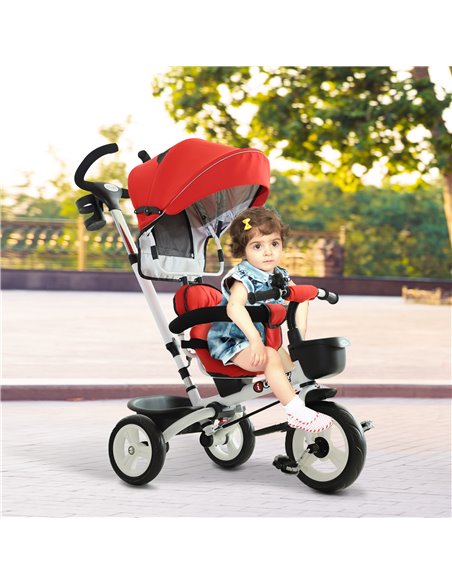 HOMCOM 4-in-1 Kids Tricycle Stroller W/ Canopy-Red - pic 4804 | FastDaddyshop