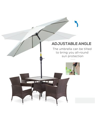 Outsunny Garden Parasol Umbrella,Tilting Parasol W/three angles, Outdoor Sun Shade Canopy,Cream White，2.65H x Φ2.4m 84D-023CW