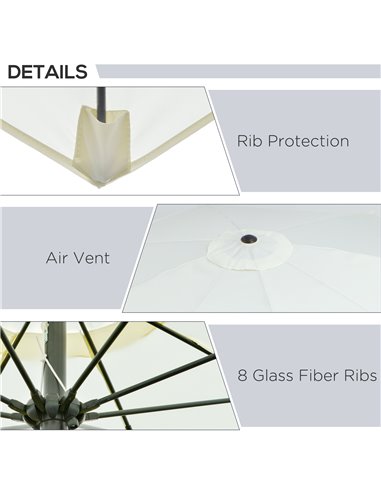 Outsunny Garden Parasol Umbrella,Tilting Parasol W/three angles, Outdoor Sun Shade Canopy,Cream White，2.65H x Φ2.4m 84D-023CW