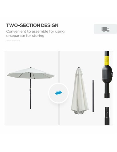 Outsunny Garden Parasol Umbrella,Tilting Parasol W/three angles, Outdoor Sun Shade Canopy,Cream White，2.65H x Φ2.4m 84D-023CW