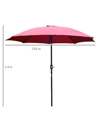 Outsunny Φ2.6M Umbrella Parasol-Red 84D-023WR