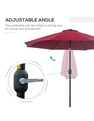Outsunny Φ2.6M Umbrella Parasol-Red 84D-023WR