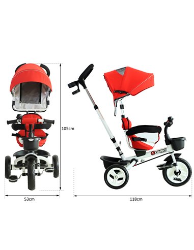 HOMCOM 4-in-1 Kids Tricycle Stroller W/ Canopy-Red