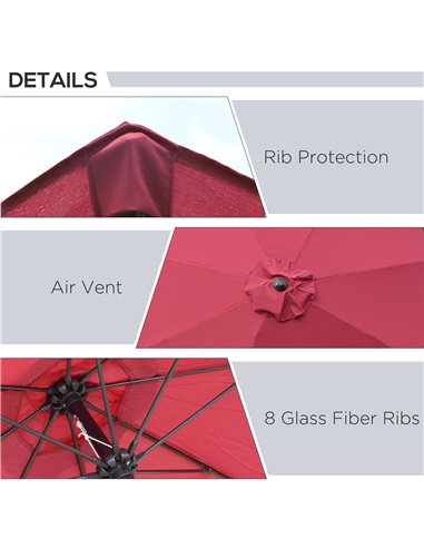 Outsunny Φ2.6M Umbrella Parasol-Red 84D-023WR