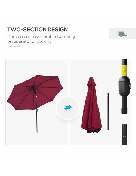 Outsunny Φ2.6M Umbrella Parasol-Red 84D-023WR - pic 48052 | FastDaddyshop
