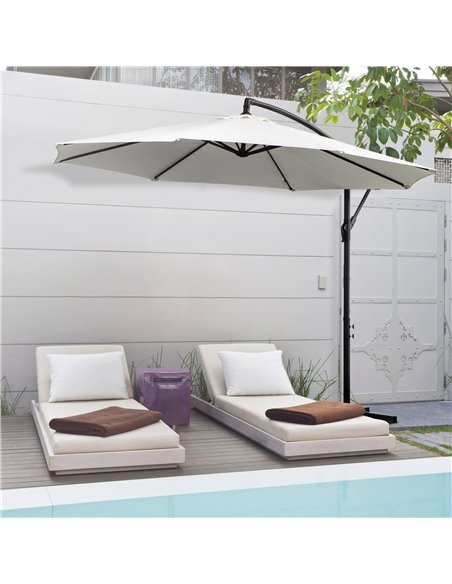 Outsunny 3(m) Garden Banana Parasol Umbrella with Crank Handle, Cream White 84D-037CW - pic 48056 | FastDaddyshop