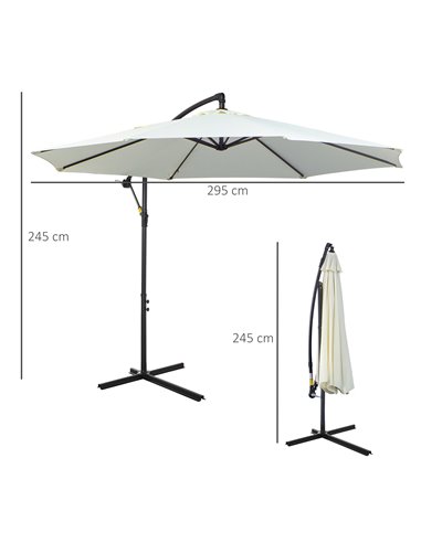 Outsunny 3(m) Garden Banana Parasol Hanging Cantilever Umbrella with Crank Handle, 8 Ribs and Cross Base for Outdoor, Sun Shade,