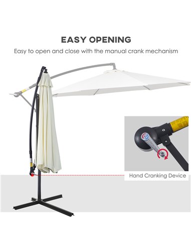 Outsunny 3(m) Garden Banana Parasol Hanging Cantilever Umbrella with Crank Handle, 8 Ribs and Cross Base for Outdoor, Sun Shade,