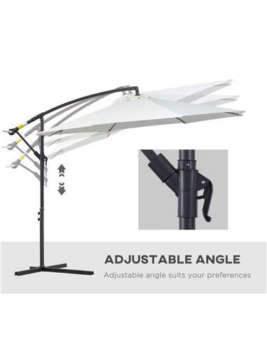 Outsunny 3(m) Garden Banana Parasol Hanging Cantilever Umbrella with Crank Handle, 8 Ribs and Cross Base for Outdoor, Sun Shade,