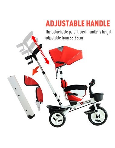 HOMCOM 4-in-1 Kids Tricycle Stroller W/ Canopy-Red