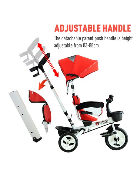 HOMCOM 4-in-1 Kids Tricycle Stroller W/ Canopy-Red - pic 4806 | FastDaddyshop