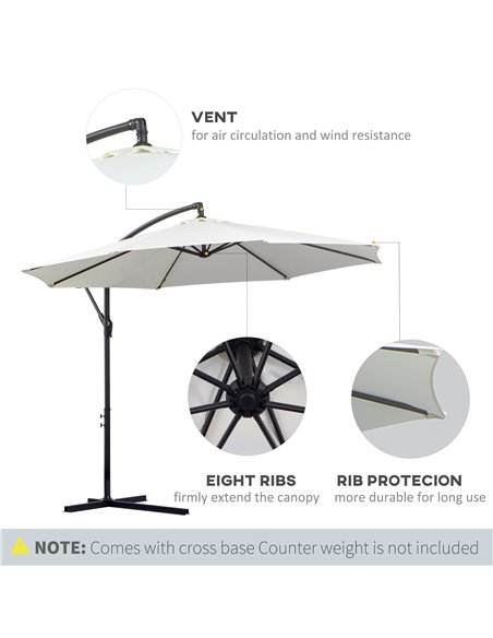 Outsunny 3(m) Garden Banana Parasol Hanging Cantilever Umbrella with Crank Handle, 8 Ribs and Cross Base for Outdoor, Sun Shade, - pic 48060 | FastDaddyshop