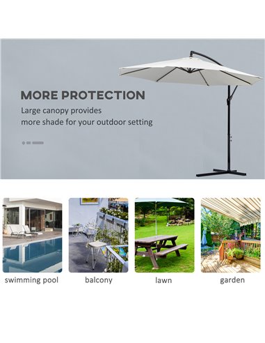 Outsunny 3(m) Garden Banana Parasol Hanging Cantilever Umbrella with Crank Handle, 8 Ribs and Cross Base for Outdoor, Sun Shade,