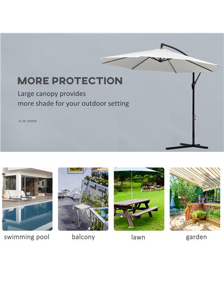 Outsunny 3(m) Garden Banana Parasol Hanging Cantilever Umbrella with Crank Handle, 8 Ribs and Cross Base for Outdoor, Sun Shade, - pic 48061 | FastDaddyshop
