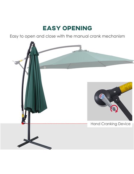 Outsunny 3(m) Banana Parasol Hanging Cantilever Umbrella with Crank Handle, 8 Ribs and Cross Base for Outdoor, Sun Shade, Dark G - pic 48067 | FastDaddyshop