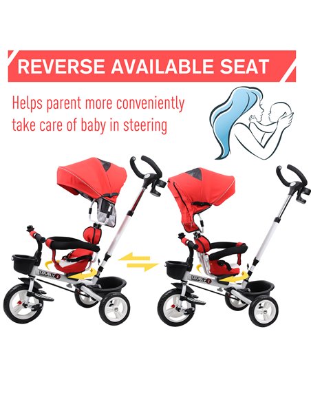 HOMCOM 4-in-1 Kids Tricycle Stroller W/ Canopy-Red - pic 4807 | FastDaddyshop