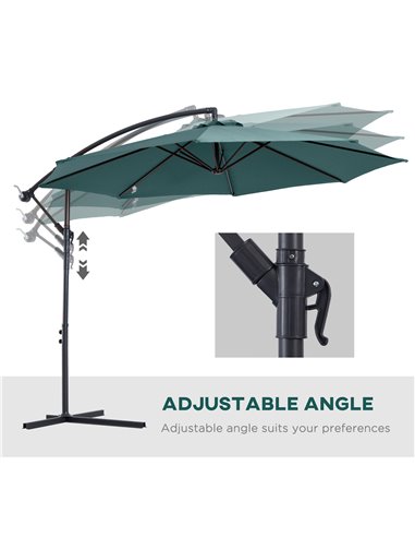 Outsunny 3(m) Banana Parasol Hanging Cantilever Umbrella with Crank Handle, 8 Ribs and Cross Base for Outdoor, Sun Shade, Dark G