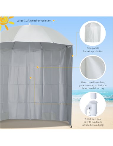 Outsunny 2.2M Fishing Umbrella Parasol W/ Side-Cream White 84D-038CW