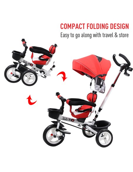 HOMCOM 4-in-1 Kids Tricycle Stroller W/ Canopy-Red - pic 4808 | FastDaddyshop