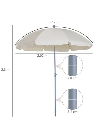 Outsunny 2.2M Tilt Beach Umbrella Parasol-Cream White  84D-039CW