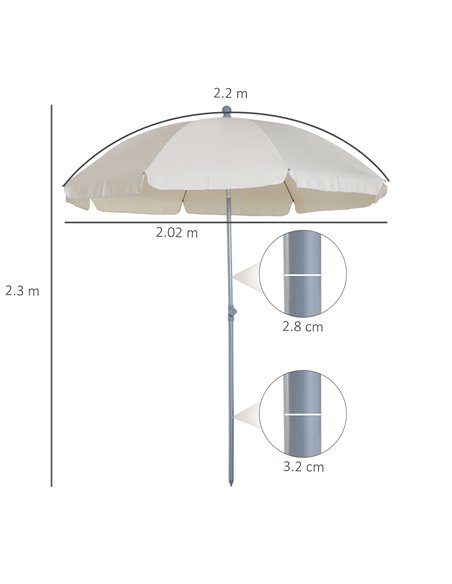 Outsunny 2.2M Tilt Beach Umbrella Parasol-Cream White  84D-039CW - pic 48084 | FastDaddyshop