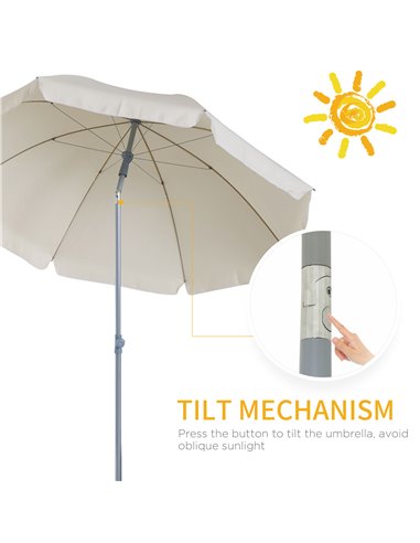 Outsunny 2.2M Tilt Beach Umbrella Parasol-Cream White  84D-039CW