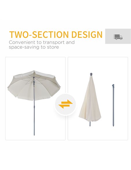 Outsunny 2.2M Tilt Beach Umbrella Parasol-Cream White  84D-039CW - pic 48086 | FastDaddyshop