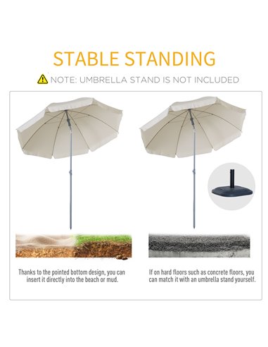 Outsunny 2.2M Tilt Beach Umbrella Parasol-Cream White  84D-039CW