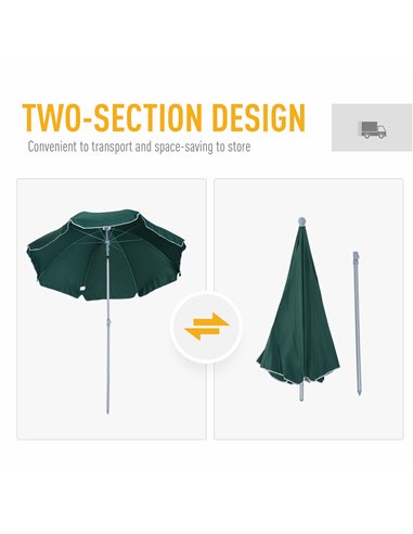 Outsunny Beach Umbrella Parasol,φ2.2m, Steel-Dark Green 84D-039GN
