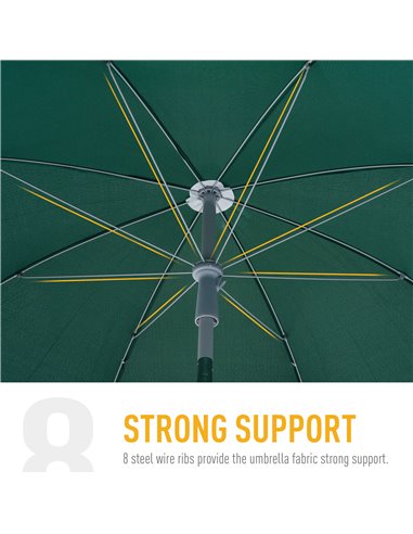 Outsunny Beach Umbrella Parasol,φ2.2m, Steel-Dark Green 84D-039GN