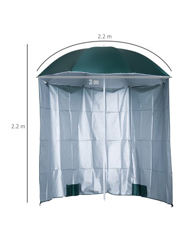 Outsunny 2.2M Fishing Umbrella Parasol W/ Side-Dark Green 84D-038GN