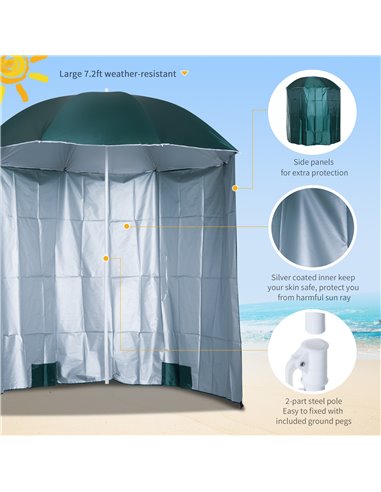 Outsunny 2.2M Fishing Umbrella Parasol W/ Side-Dark Green 84D-038GN