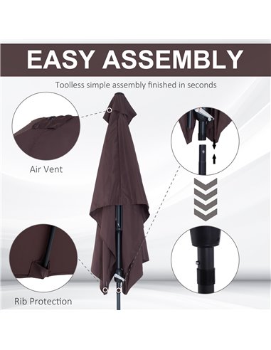 Outsunny Patio Umbrella Parasol Rectangular Garden Canopy Outdoor Sun Shade Shelter W/ Tilt Crank-Brown 84D-036
