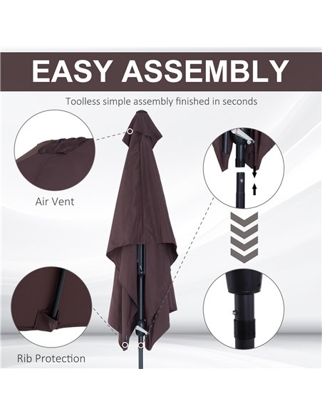Outsunny Patio Umbrella Parasol Rectangular Garden Canopy Outdoor Sun Shade Shelter W/ Tilt Crank-Brown 84D-036 - pic 48113 | FastDaddyshop