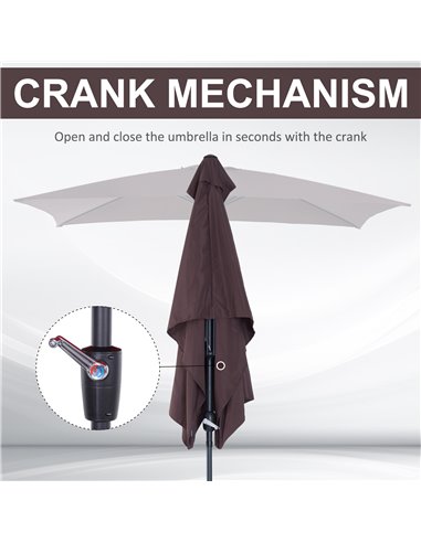 Outsunny Patio Umbrella Parasol Rectangular Garden Canopy Outdoor Sun Shade Shelter W/ Tilt Crank-Brown 84D-036