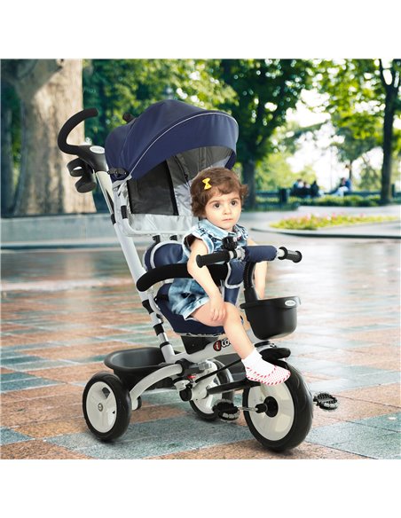 HOMCOM 4-in-1 Kids Tricycle Stroller W/ Canopy-Blue - pic 4812 | FastDaddyshop