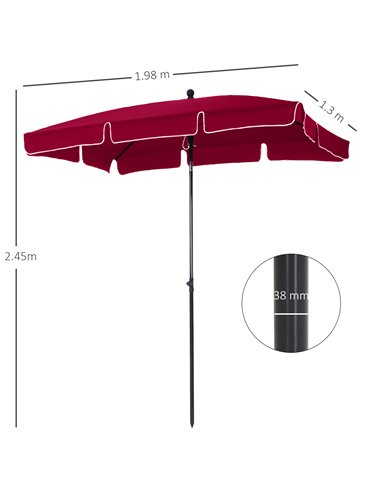 Outsunny 2M x 1.25M Rectangular Garden Parasol Umbrella, Red 84D-016RD