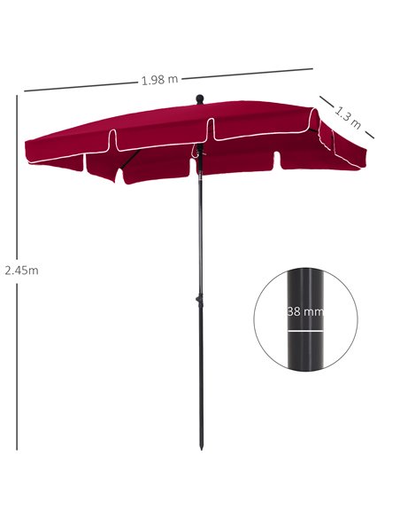 Outsunny 2M x 1.25M Rectangular Garden Parasol Umbrella, Red 84D-016RD - pic 48129 | FastDaddyshop