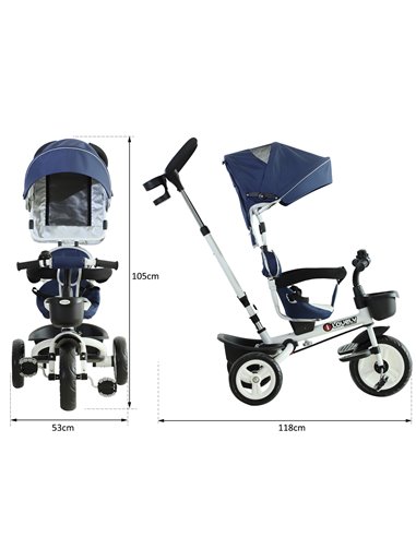HOMCOM 4-in-1 Kids Tricycle Stroller W/ Canopy-Blue