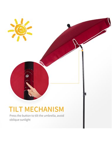 Outsunny Red Rectangular Garden Parasol Aluminium Sun Umbrella Patio Garden Tilt 2M x 1.25M 84D-016RD