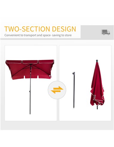 Outsunny Red Rectangular Garden Parasol Aluminium Sun Umbrella Patio Garden Tilt 2M x 1.25M 84D-016RD